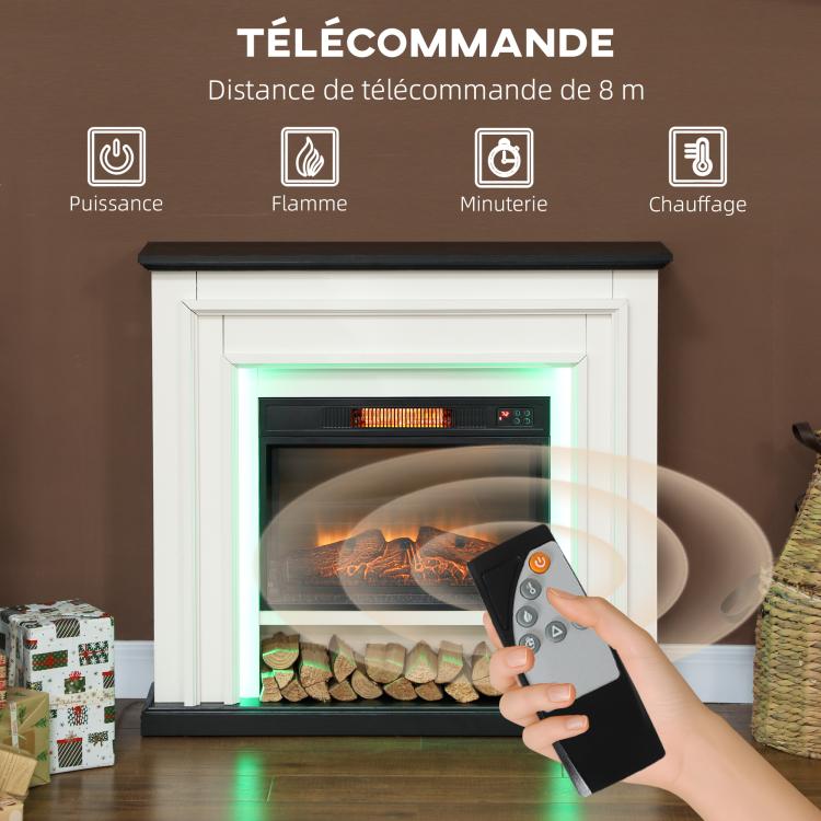 1800W electric fireplace, decorative faux fireplace with RGB LED lights, flame effect, mantel, 105 x 27 x 97 cm, black — view 8
