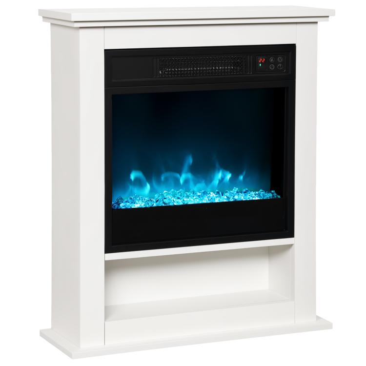 1800W electric fireplace, decorative faux fireplace, flame effect with 9 colors and 5 brightness levels, 62.5x20x72.5cm, white