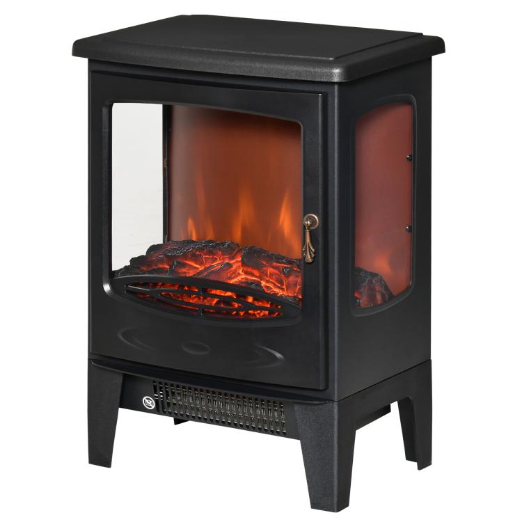Neo-retro style electric stove fireplace, 900–1800 W, LED flame simulation with adjustable brightness, steel and ABS, black. — view 2