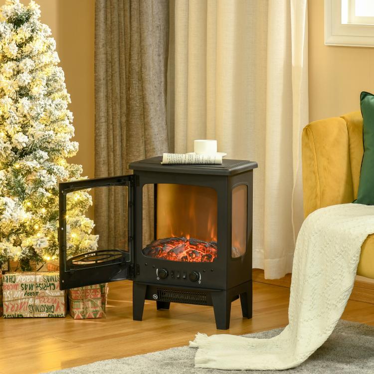 Neo-retro style electric stove fireplace, 900–1800 W, LED flame simulation with adjustable brightness, steel and ABS, black. — view 6