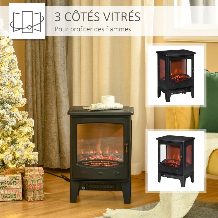 Neo-retro style electric stove fireplace, 900–1800 W, LED flame simulation with adjustable brightness, steel and ABS, black. — view 7