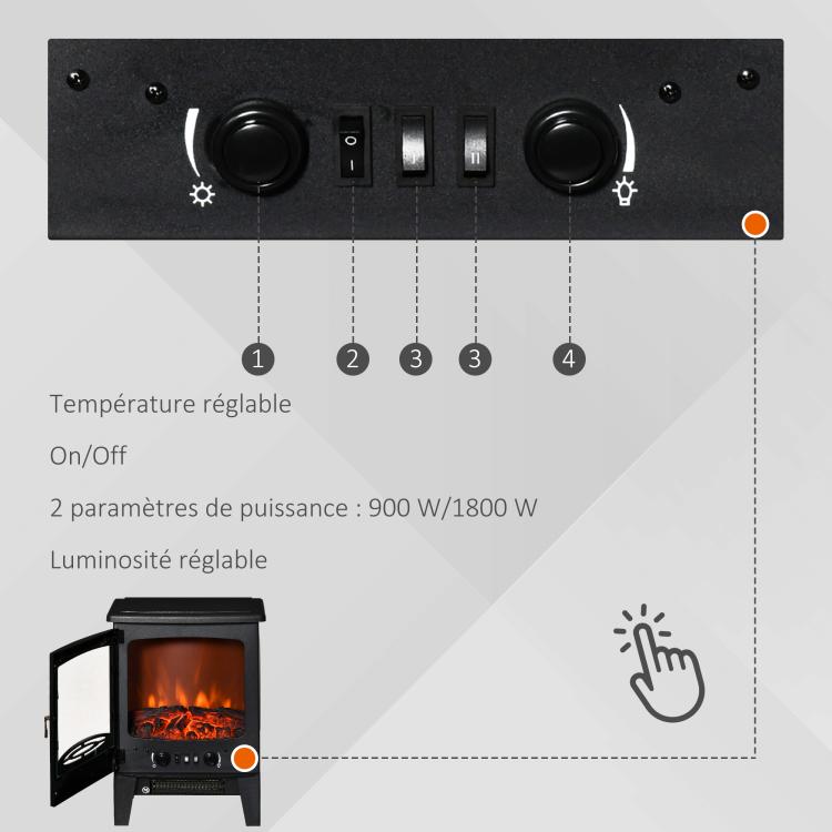 Neo-retro style electric stove fireplace, 900–1800 W, LED flame simulation with adjustable brightness, steel and ABS, black. — view 9
