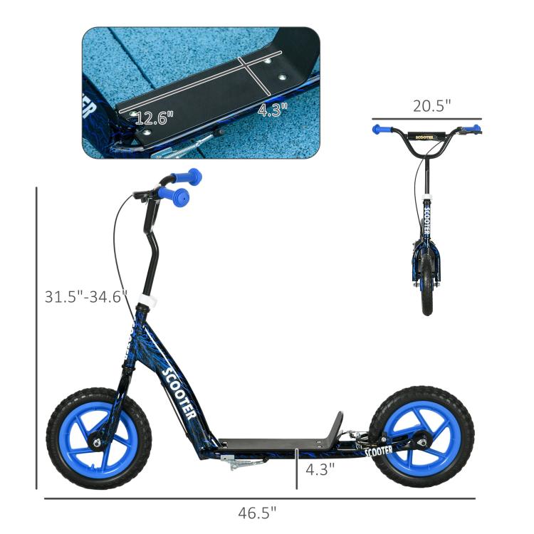 Kids Scooter with Adjustable Handlebar, Kids Kick Scooter with Non-slip Footplate, Rear Brake, 12 inch EVA Wheels, Blue