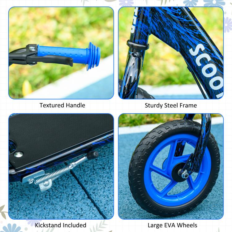 Kids Scooter with Adjustable Handlebar, Kids Kick Scooter with Non-slip Footplate, Rear Brake, 12 inch EVA Wheels, Blue