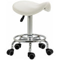 PU Leather Adjustable Stool, Rolling Saddle Stool with Wheels for Massage, Spa, Clinic, Beauty and Tattoo, White