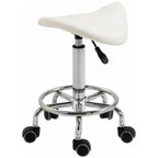 PU Leather Adjustable Stool, Rolling Saddle Stool with Wheels for Massage, Spa, Clinic, Beauty and Tattoo, White — view 2