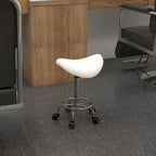 PU Leather Adjustable Stool, Rolling Saddle Stool with Wheels for Massage, Spa, Clinic, Beauty and Tattoo, White — view 3