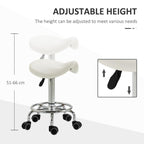 PU Leather Adjustable Stool, Rolling Saddle Stool with Wheels for Massage, Spa, Clinic, Beauty and Tattoo, White — view 6