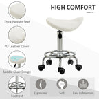 PU Leather Adjustable Stool, Rolling Saddle Stool with Wheels for Massage, Spa, Clinic, Beauty and Tattoo, White — view 7