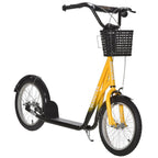 Youth Scooter, Kick Scooter with Adjustable Handlebars, Double Brakes, 16 inch Inflatable Rubber Tires, Basket, Orange