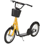 Youth Scooter, Kick Scooter with Adjustable Handlebars, Double Brakes, 16 inch Inflatable Rubber Tires, Basket, Orange