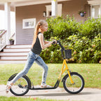 Youth Scooter, Kick Scooter with Adjustable Handlebars, Double Brakes, 16 inch Inflatable Rubber Tires, Basket, Orange