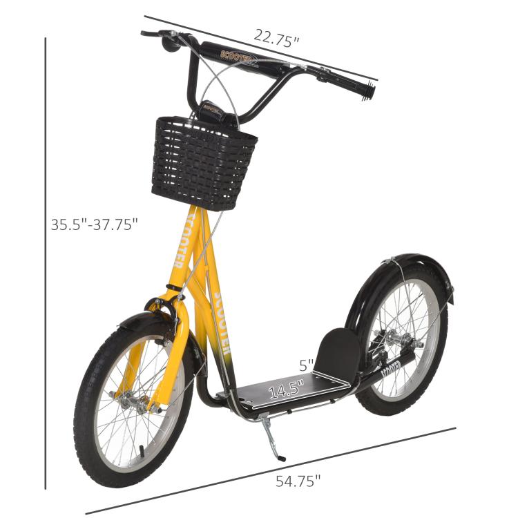 Youth Scooter, Kick Scooter with Adjustable Handlebars, Double Brakes, 16 inch Inflatable Rubber Tires, Basket, Orange