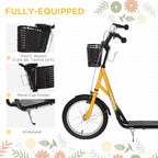 Youth Scooter, Kick Scooter with Adjustable Handlebars, Double Brakes, 16 inch Inflatable Rubber Tires, Basket, Orange