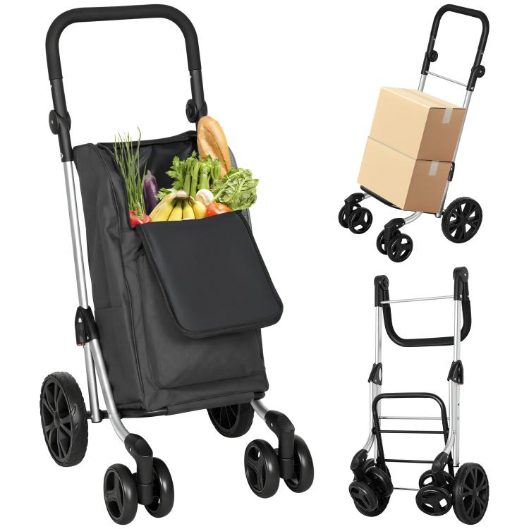 Foldable Shopping Trolley with Cooler Compartment, 6 Wheels, 46L, Dark Grey