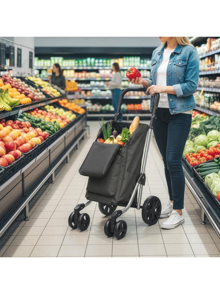 Foldable Shopping Trolley with Cooler Compartment, 6 Wheels, 46L, Dark Grey
