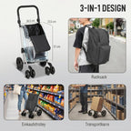 Foldable Shopping Trolley with Cooler Compartment, 6 Wheels, 46L, Dark Grey