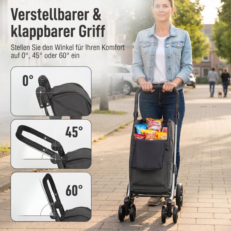 Foldable Shopping Trolley with Cooler Compartment, 6 Wheels, 46L, Dark Grey