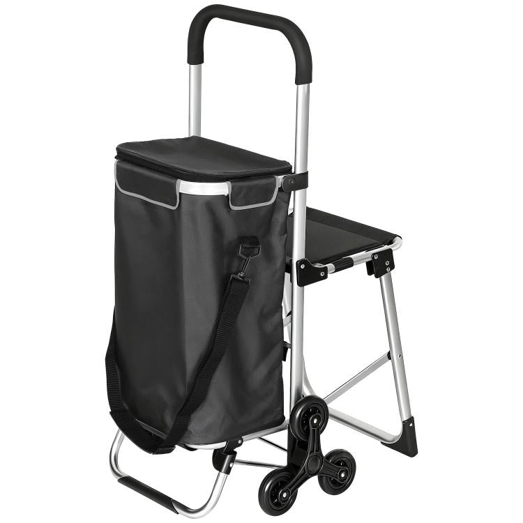 3-in-1 Foldable Shopping Trolley with Seat, 40L Capacity, Dark Grey