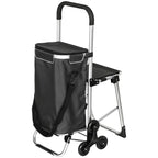 3-in-1 Foldable Shopping Trolley with Seat, 40L Capacity, Dark Grey