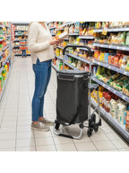3-in-1 Foldable Shopping Trolley with Seat, 40L Capacity, Dark Grey
