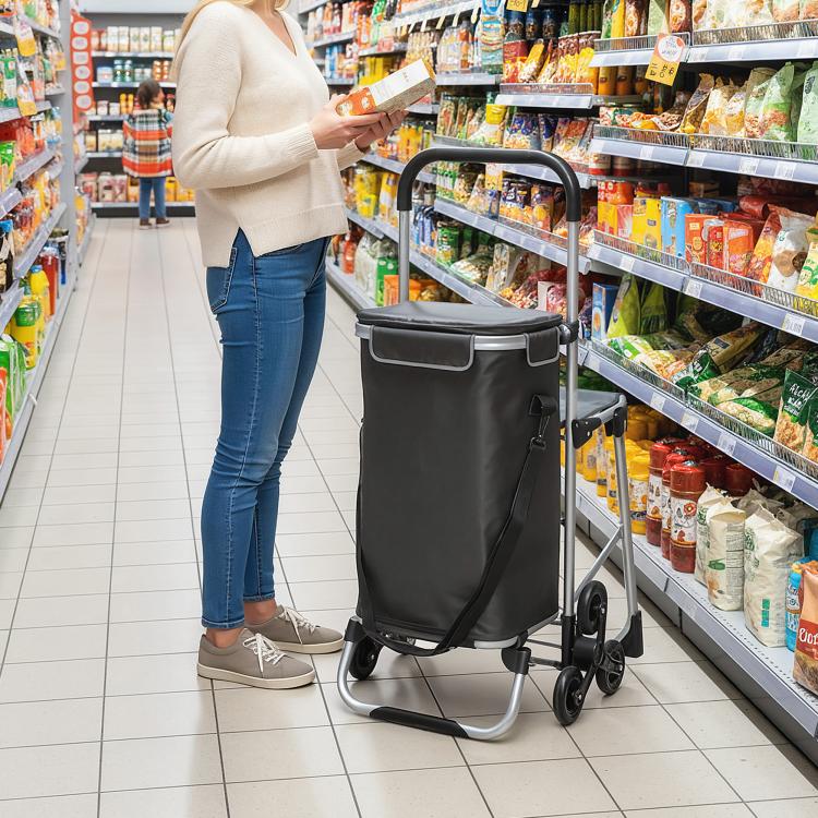 3-in-1 Foldable Shopping Trolley with Seat, 40L Capacity, Dark Grey
