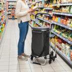 3-in-1 Foldable Shopping Trolley with Seat, 40L Capacity, Dark Grey