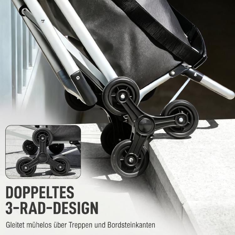 3-in-1 Foldable Shopping Trolley with Seat, 40L Capacity, Dark Grey