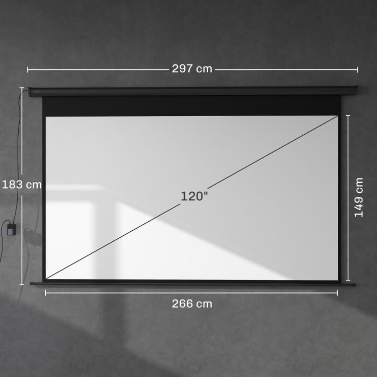 Electric Projector Screen 266 x 149 cm 16:9, Black Metal