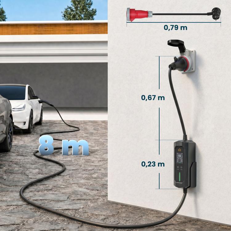 Portable Wallbox 11kW 8m Type 2 (CEE 6–16A to Type 2) IP65 for EV/PHEV