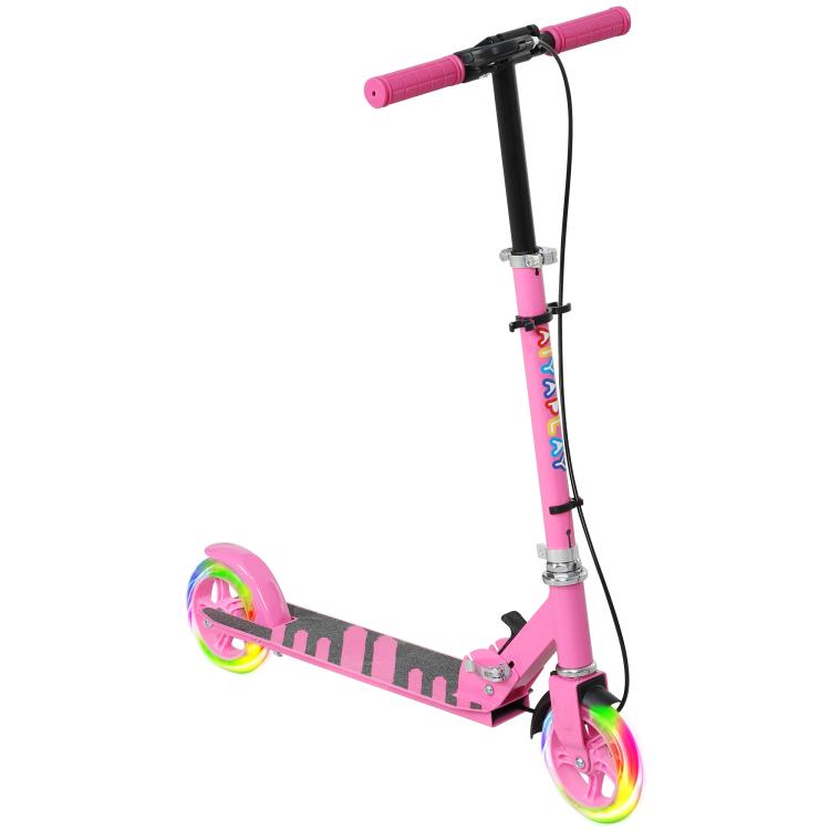 Scooter for Children Aged 3–8 with Light-Up Wheels, Adjustable Handlebar, and Rear Brake, Pink