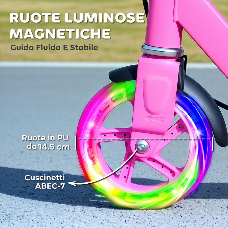 Scooter for Children Aged 3–8 with Light-Up Wheels, Adjustable Handlebar, and Rear Brake, Pink