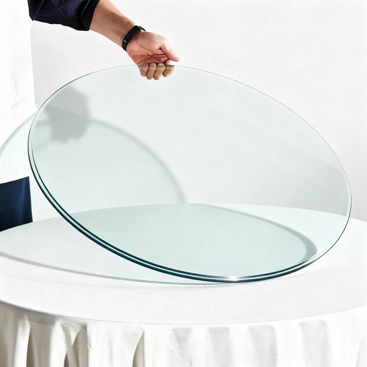 Separate round tabletop made of tempered glass – 76 cm diameter, 0.72 cm thick; durable and space-saving.No assembly required.Suitable for the kitchen, living room, dining area, and more.