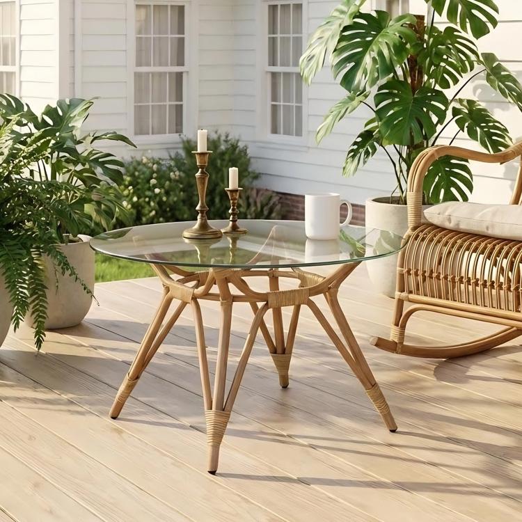 Separate round tabletop made of tempered glass – 76 cm diameter, 0.72 cm thick; durable and space-saving.No assembly required.Suitable for the kitchen, living room, dining area, and more.
