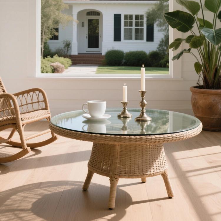 Separate round tabletop made of tempered glass – 76 cm diameter, 0.72 cm thick; durable and space-saving.No assembly required.Suitable for the kitchen, living room, dining area, and more.