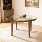 Separate round tabletop made of tempered glass – 76 cm diameter, 0.72 cm thick; durable and space-saving.No assembly required.Suitable for the kitchen, living room, dining area, and more.