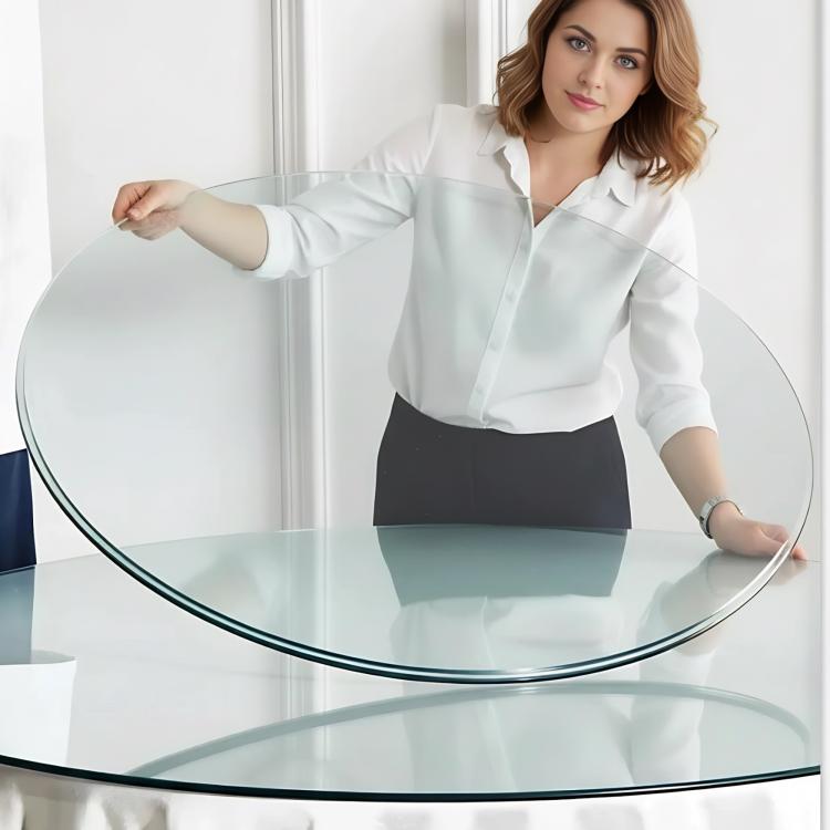 Separate round tabletop made of tempered glass – 76 cm diameter, 0.72 cm thick; durable and space-saving.No assembly required.Suitable for the kitchen, living room, dining area, and more.