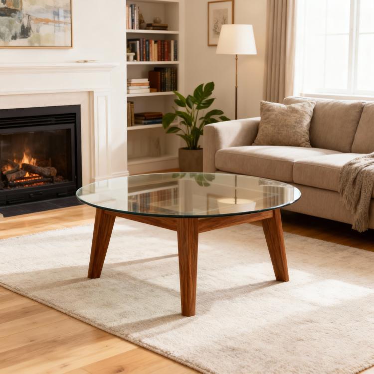 Separate round tabletop made of tempered glass – 76 cm diameter, 0.72 cm thick; durable and space-saving.No assembly required.Suitable for the kitchen, living room, dining area, and more.