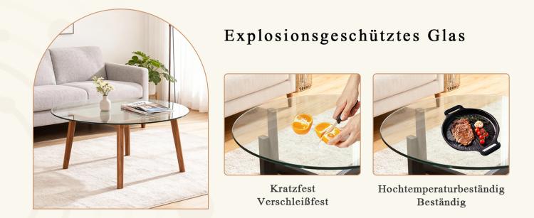 Separate round tabletop made of tempered glass – 76 cm diameter, 0.72 cm thick; durable and space-saving.No assembly required.Suitable for the kitchen, living room, dining area, and more.