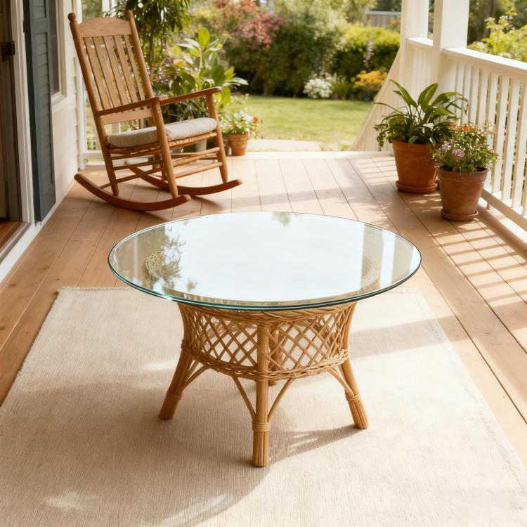 Separate round tabletop made of tempered glass – 76 cm diameter, 0.72 cm thick; durable and space-saving.No assembly required.Suitable for the kitchen, living room, dining area, and more.