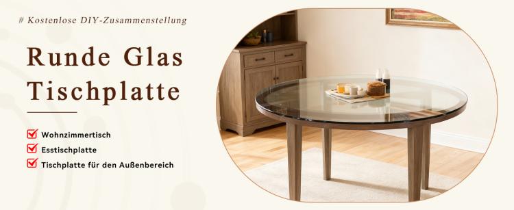 Separate round tabletop made of tempered glass – 76 cm diameter, 0.72 cm thick; durable and space-saving.No assembly required.Suitable for the kitchen, living room, dining area, and more.