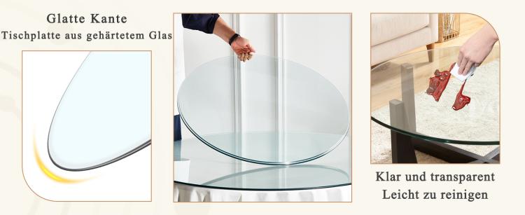 Separate round tabletop made of tempered glass – 76 cm diameter, 0.72 cm thick; durable and space-saving.No assembly required.Suitable for the kitchen, living room, dining area, and more.