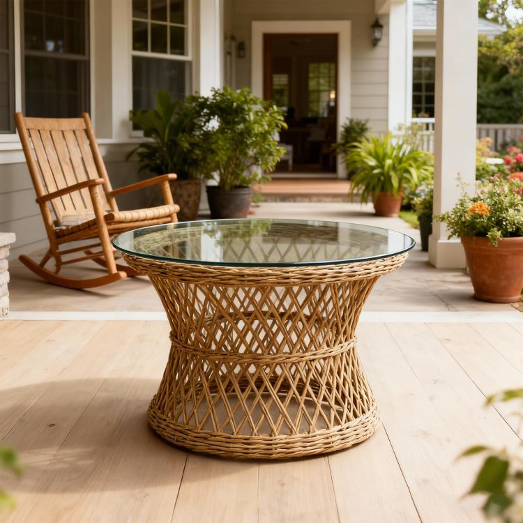 Separate round tabletop made of tempered glass – 76 cm diameter, 0.72 cm thick; durable and space-saving.No assembly required.Suitable for the kitchen, living room, dining area, and more.