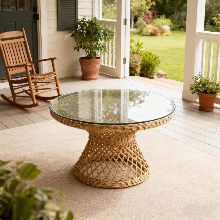 Separate round tabletop made of tempered glass – 76 cm diameter, 0.72 cm thick; durable and space-saving.No assembly required.Suitable for the kitchen, living room, dining area, and more.
