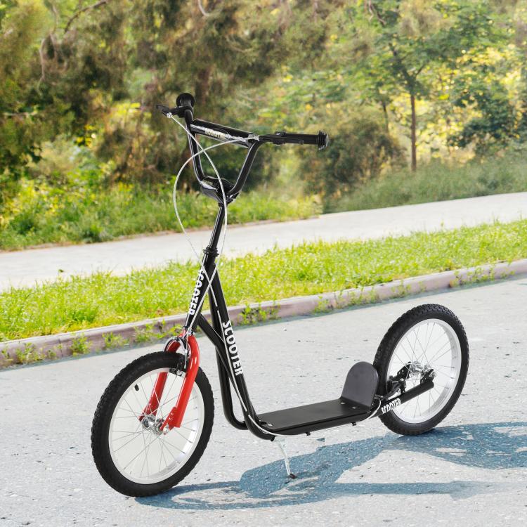 Kick Scooters for Kids with Adjustable Height, Anti-Slip Deck, Dual Brakes, Rubber Tyres, for Boys and Girls Aged 5+ Years Old - Black
