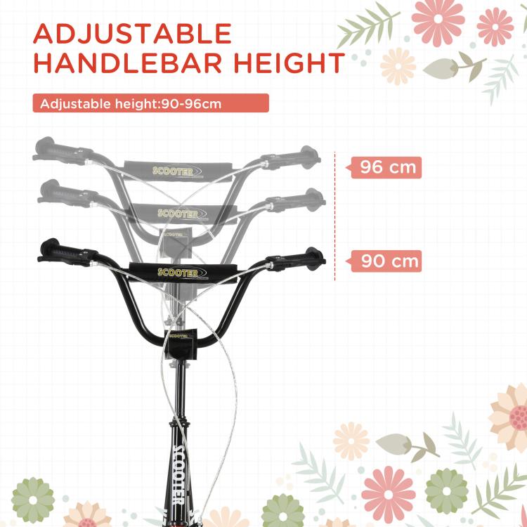 Kick Scooters for Kids with Adjustable Height, Anti-Slip Deck, Dual Brakes, Rubber Tyres, for Boys and Girls Aged 5+ Years Old - Black