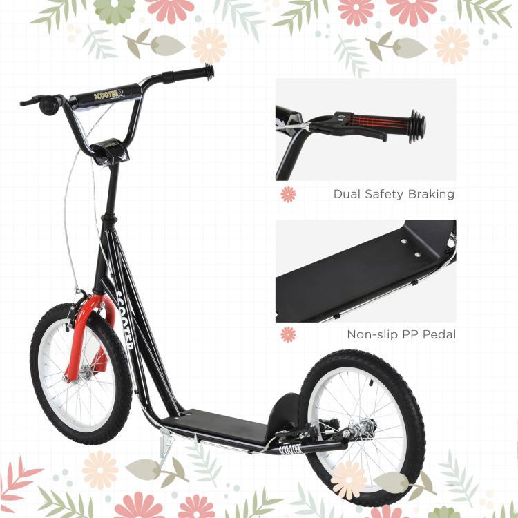 Kick Scooters for Kids with Adjustable Height, Anti-Slip Deck, Dual Brakes, Rubber Tyres, for Boys and Girls Aged 5+ Years Old - Black