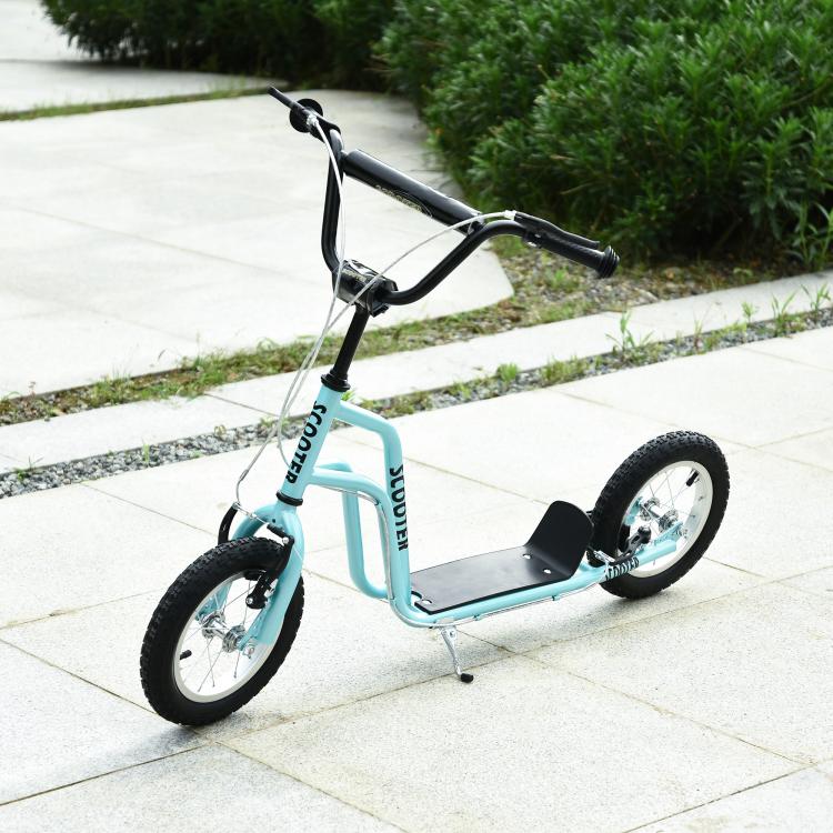 Stunt Scooter, Kids Scooter, 12 feet Rubber Tyre Kick Scooter with Adjustable Handlebar, Dual Brakes, Blue