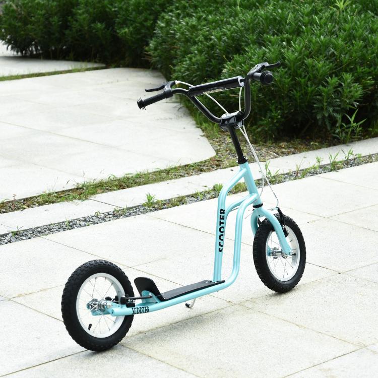 Stunt Scooter, Kids Scooter, 12 feet Rubber Tyre Kick Scooter with Adjustable Handlebar, Dual Brakes, Blue