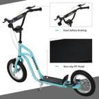 Stunt Scooter, Kids Scooter, 12 feet Rubber Tyre Kick Scooter with Adjustable Handlebar, Dual Brakes, Blue